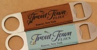 Leather Trout Town Flies Bottle Opener