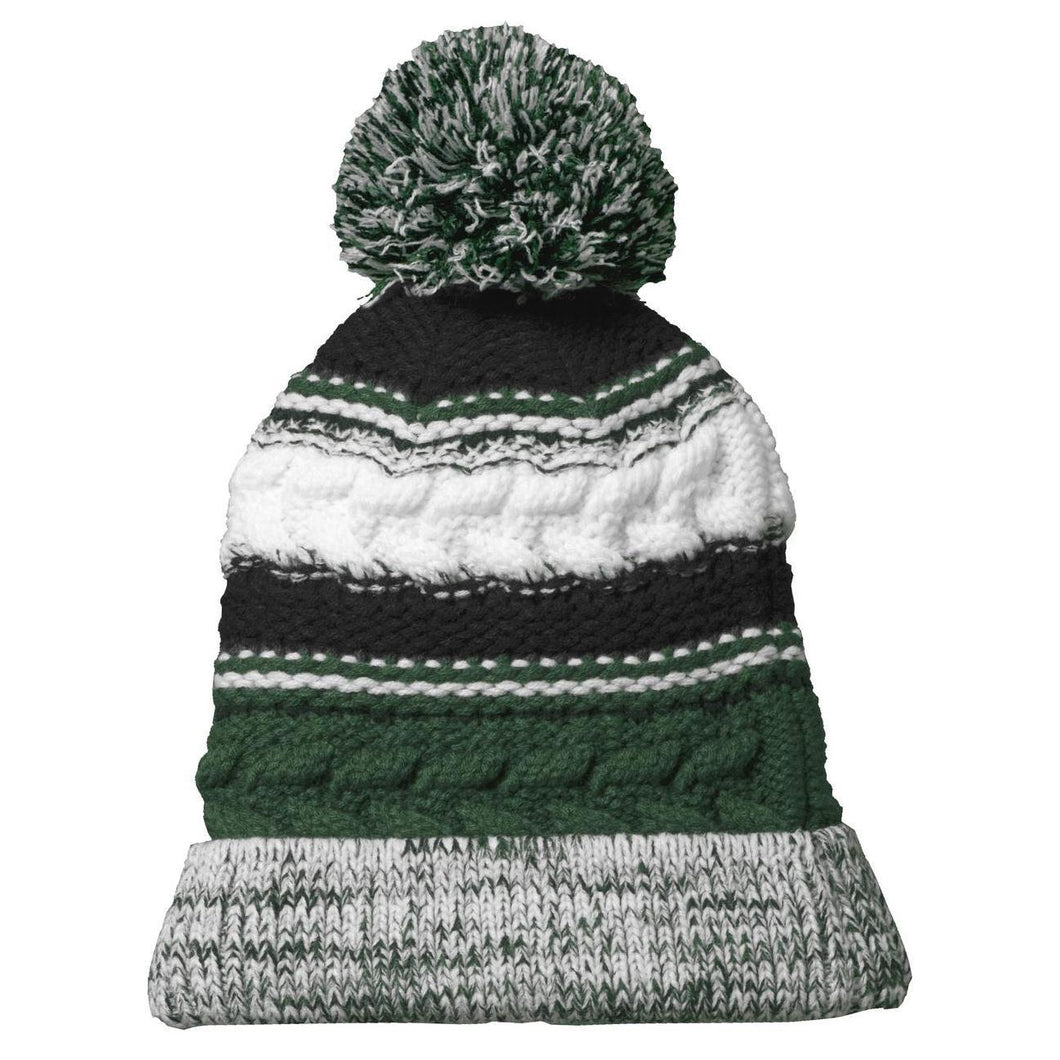Pom Pom Beanie - Forest Green/Black/White
